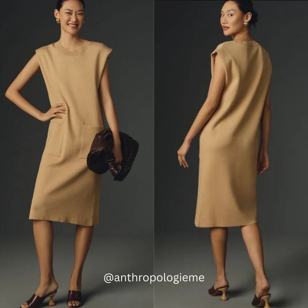 New Anthropologie Maeve Column Tan Midi Dress - Size Medium